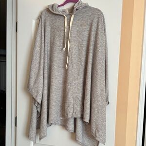 Gray Hooded Poncho with Drawstrings